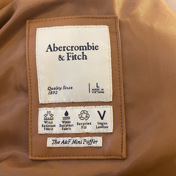 Abercrombie Vegan Leather Mini Puffer Camel Brown Sz Large SOLD OUT - Picture 10 of 13